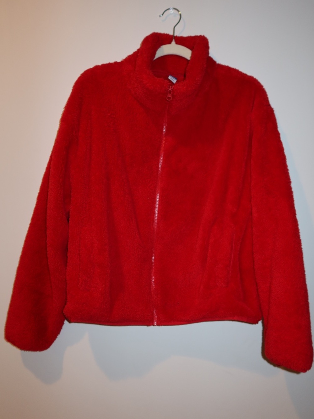 Womens Red Teddy Coat Jacket Size L Old Navy